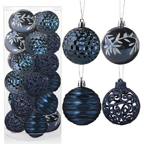 Shatterproof Christmas Tree Ornaments Navy Blue Plastic Christmas Balls Ornament Bulk for Xmas Tree Decorations, 2.36 inches 24pcs