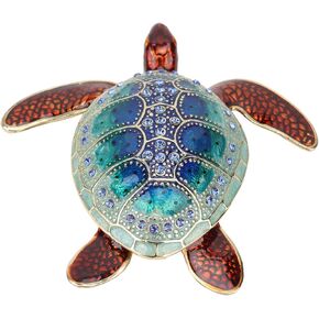 Pssopp Trinket Jewelry Box, Sparkling Rhinestones Tortoise Sea Turtles Ornament Vintage Jewelry Box Small Enameled Trinket Box for Jewelry Storage Home Decor Gifts