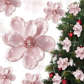 20 Pcs Christmas Velvet Poinsettia Flowers Ornaments 6.3Inch Glitter Artificial Magnolia Flower Christmas Tree Ornament with Stem for Xmas Tree Decorations Wedding Decor Supplies(Burgundy)