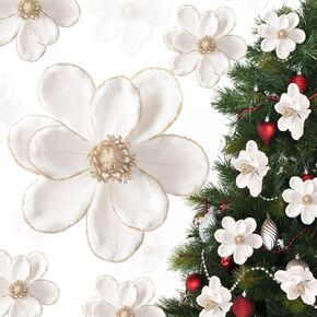 20 Pcs Christmas Velvet Poinsettia Flowers Ornaments 6.3Inch Glitter Artificial Magnolia Flower Christmas Tree Ornament with Stem for Xmas Tree Decorations Wedding Decor Supplies(Burgundy)