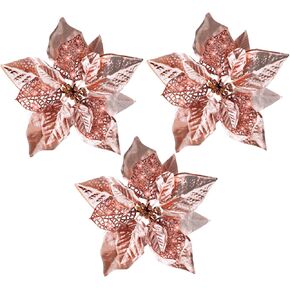 30 Pieces 8 Inches Large Christmas Artificial Poinsettia Flower Christmas Tree Glitter Faux Flowers Floral Wreath Garland Xmas Tree Ornaments for Wedding Holiday Wreath DIY (Blue)