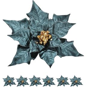 6pcs Artificial Christmas Poinsettias for Decoration, Glitter Flower Christmas Tree Ornaments Wedding Holiday Wreath Garland Decor with Clip(Champagne Gold)