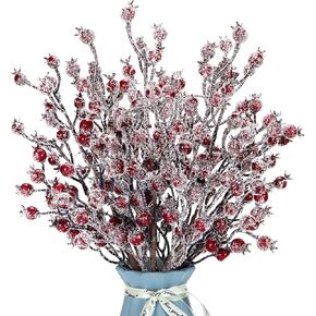 4 Pieces Artificial White Berry Stems Christmas Frosted Berries Branches Twigs Snowy Berry Picks Holly Sprays for Christmas Tree Vase Fillers Decorations Winter Holiday Arrangement Decor (4, White)