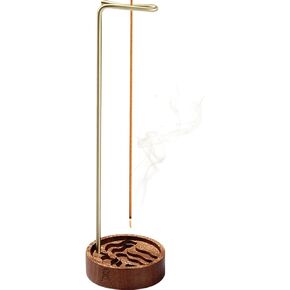 OLizee® Upside Down Incense Burner with Wood Base Hanging Incense Burner Holder Incense Stick Burner Incense Stick Stand Holder Incense Stick Ash Catcher for Yoga Meditation Walnut
