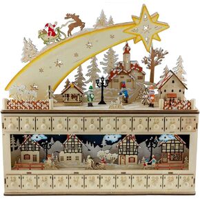 Clever Creations Wooden Christmas Advent Calendar, Countdown to Christmas, LED Holiday Decoration, Battery Operated, Shooting Star Village
