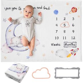 Baby Monthly Milestone Blanket for Boys Girls, Safari Jungle Animals Newborns Unisex Month Blanket Gift for Baby Shower, Baby Photo Prop Blanket First Year Calendar Growth, 51"x40"