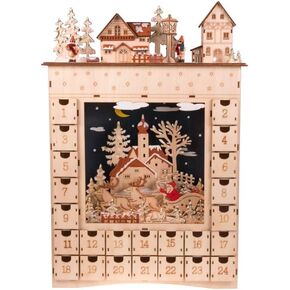 Clever Creations Wooden Christmas Advent Calendar, Countdown to Christmas, LED Holiday Decoration, Battery Operated, Shooting Star Village in Kuwait