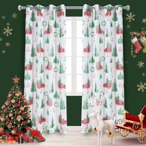 LORDTEX Christmas Sheer Curtains for Living Room and Bedroom - Textured Faux Linen White Sheer Curtains, Semi Voile Light Filtering Grommet Top Drapes, 52 x 84 Inches Long, Set of 2 Curtain Panels