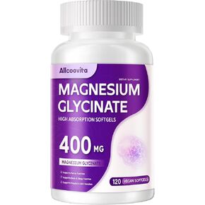 High Absorption Magnesium Glycinate 400mg Softgels Supplement, 400 mg Elemental Magnesium with 100mg Calcium - Highly Bioavailable - with Vitamin D3 & K2, for Sleep, Mood, Brain Support