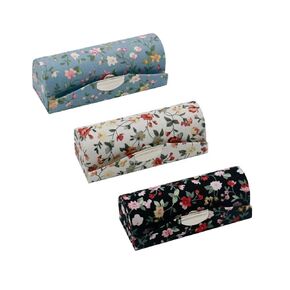 Metrical 3 Pcs Lipstick Case Retro Style Flower Print Lipstick Holder with Mirror for Purse
