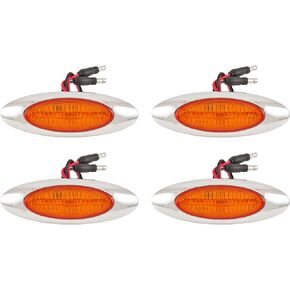 4-1/8" Amber/Red Led Side Marker Lights 4 LED Chrome Surface Mount with Bullet Plugs Waterproof Led Cab Panel Trailer Truck 18 Wheeler Marker Lights Lites Sealed (8x Amber + 4x Red)
