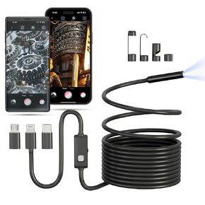 Endoscope Camera with Light iPhone Android, 16.5ft IP67 Waterproof Snake Camera with Light, Borescope Camera with Light, Inspection Camera with Light, Bore Scope Camera, 8 Adjustable Lights H205