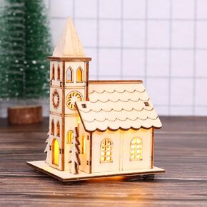 Gadpiparty Christmas Led Light Wooden House Christmas Wood Village LED Luminous House Tabletop Wooden Xmas Cabin Village Display Decoration for Xmas Table Centerpieces Holiday Home Decor