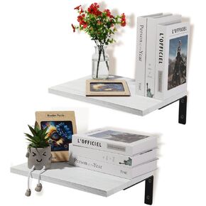 Floating Shelves Wall Mounted Rustic Wood, 12In Deep, Large Capacity Hanging Shelf for Home Decor(Living Room，Kitchen，Bathroom，Bedroom，Laundry) (Retro White)