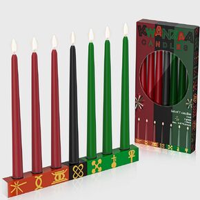 Kwanzaa Kinara Set Kwanzaa Candle Holder with Dripless Taper Candles Set 3 Red 3 Green 1 Black Double Sided Wooden Kwanzaa Celebration Decorations Kwanzaa Candle Holders for Table -Rectangle