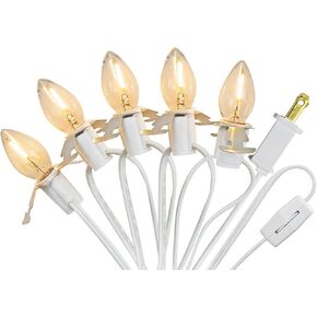 KGC Accessory Cord with 5 LED Light Bulb 9 Feet C7 Cord Clip Lights with Double Spare Fuse, Blow Mold Christmas Halloween String Lights Decoration for Xmas Village House, Pumpkin Crafts Holiday Decor