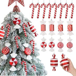 Red and White Candy Cane Christmas Ornament, 14pcs Assorted Peppermint Lollipop Candy Cane Hanging Pendants for Christamms Tree Decorations Xmas Party Supplies