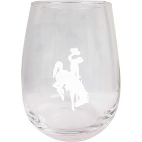 University of Wyoming Etched Stemless Wine Glass 15 oz 2-Pack Officially Licensed Collegiate Product