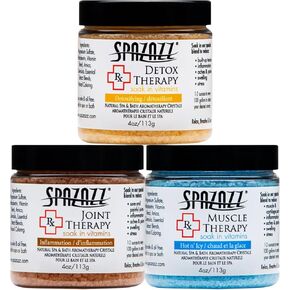 Spa & Hot Tub RX Therapy Muscle Detox Joint Bundle 3 Pack Gift Set - Spazazz Therapeutic Mineral Dead Sea Bath Salt Crystals Collection Includes Hot Cold Towel & Five Point Full Body Massager (19 oz)