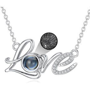 I Love You 100 Languages Necklace 925 Sterling Silver Love Necklace with 0.06 ct.tw Lab Grown Diamond Projection Pendant Necklace for Girlfriend Wife Mother Daughter