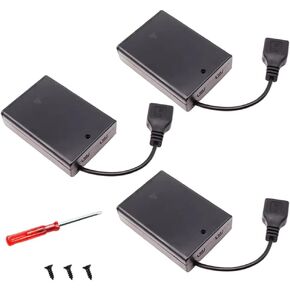 3 Pack USB Female Socket 4AA Battery Box Black,USB Battery Holder, 6V,with On/Off Switch and Cover, with USB Port Cable…