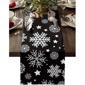 Table Runners 90 inches Long, Christmas White Snowflake Black Background Table Runner Farmhouse Dresser Scarves,Decortaive Table Runner Cover for Dining Coffee Table Holiday Party Wedding in Kuwait
