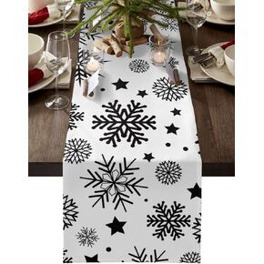 Table Runners 90 inches Long, Christmas White Snowflake Black Background Table Runner Farmhouse Dresser Scarves,Decortaive Table Runner Cover for Dining Coffee Table Holiday Party Wedding