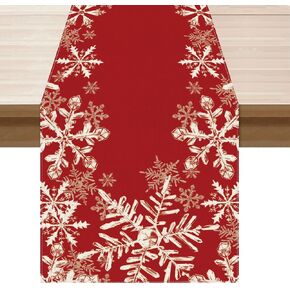 Red Snowflakes Christmas Winter Xmas Cloth Table Runner Burlap Table Decoration for Home Kitchen Dining Dinner Indoor Holiday Farmhouse Decor 13x72 Inch