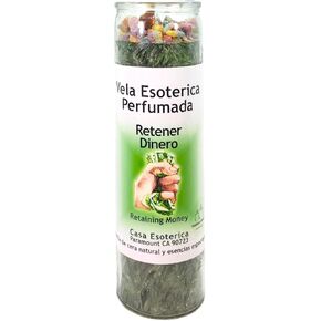 RETAINING Money-Palm Wax Spiritual Intention Spell Candle-[Green] | Vela CASA ESOTERICA PERFUMADA- (RETENER Dinero)