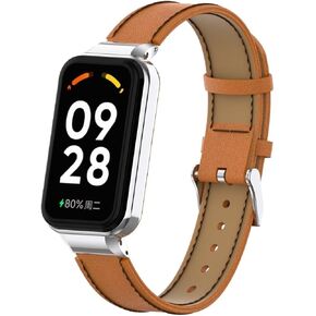 Compatible with Xiaomi Redmi Band 2 Bands,Leather Replacement Bracelet Strap Wristband Accessories with Metal Frame for Xiaomi Smart Band 8 Active