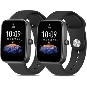 2 Pack Soft Silicone Bands Compatible with Amazfit Bip 3 Pro Watch Band, Adjustable Replacement Sport Loop Straps for Amazfit Active/Gts 4 Mini/Gtr Mini/Bip 3 Smartwatch