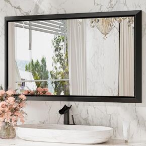 TETOTE 48 x 36 Inch Brushed Gold Bathroom Mirrors for Vanity Gold Trimmed Metal Frame Wall Mounted Mirror for Living Room Bedroom Entryway Restroom Barber Decor, Horizontal/Vertical, Easy to Install