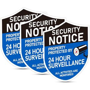 3PCS 24 Hour Video Surveillance Sticker，3.5"x3.9" Self-Adhesive Weather, Water & Fade Resistant Security Camera Warning Signs for House, Home, Business, Store, Window, Door Indoor and Outdoor Use