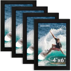 FIXSMITH 4x6 Picture Frame Set of 4, 4x6 Photo Frames with HD Plexiglass for Wall Hanging or Tabletop Display, Black