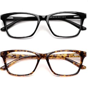 STORYCOAST 2 Pack Blue Light Blocking Glasses for Women/Men, Anti Eyestrain Computer Glasses TR90 Lightweight Filter Blue Ray Eyeglasses (Black + Brown Leopard)