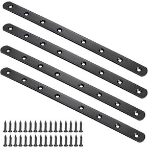 12" Flat Mending Plate 4Pcs Flat Straight Braces Stainless Steel Straight Brackets, Repair Fixing Bracket Connector, Mending Joining Plates with Screws, Black