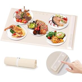 Electric Warming Tray with Adjustable Temperature, Upgraded Silicone Food Warmer Fast Heating, Foldable Food Warmer Hot Plate Placemat for Buffets, Restaurants, House Parties