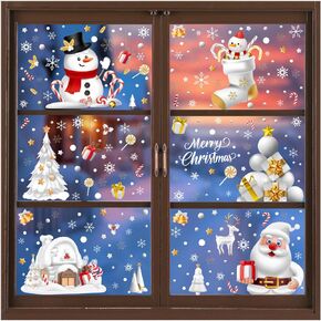 9 Sheets Christmas Window Clings, Xmas Windows Decorations Stickers for Glass Windows, Christmas Holiday Decor Decals with Snowflakes, Santa Claus, Reindeer, Snowman for Winter/Office/Home