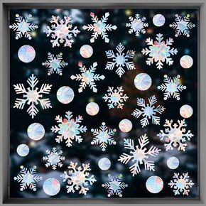 Cholemy 236 Pcs Christmas Snowflake Window Clings for Glass Anti Collision to Save Bird from Window Collisions Winter Non Adhesive Rainbow Prismatic Reusable Window Clings for Xmas Frozen Party