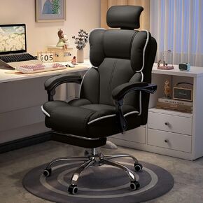 High Back Home Office Chair with Foot Rest, Ergonomic Office Desk Breathable Fabric Executive Computer Chair Retractable Footrest, Black High Back Swivel Recliner for Office Home Study
