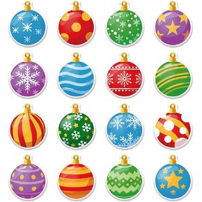 Whaline 32Pcs Christmas Thick Gel Clings Colorful Cartoon Xmas Ball Window Gel Decals for Home Classroom Nursery Winter Holiday Decor