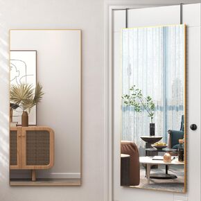 LVSOMT Full Length Door Mirror 47" x 22", Over The Door Hanging Mirror, Full Body Mirror, Wall Mounted Mirror Horizontal/Vertical, Back Of Door Full Size Mirror for Bedroom Bathroom Living Room (Gold)