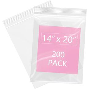 iMailer - 200 Pcs- 14" x 20" Large Zip Bags for Storage - Reclosable Plastic Zip Poly Bags for Clothing, T-Shirts, Pants
