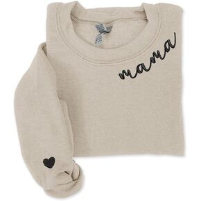 Nani - Mama Mom Embroidered Crewneck Sweatshirt Heart On Sleeve For Women -Gifts For Mom Mama Birthday Christmas Mothers Day