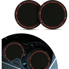 cueclue Pack-2 Bling Crystal Rhinestone Car Cup Holder Coaster, 2.75'' Non-Slip Insert Coaster Pad, Silicone Insulation Drink Mat Compatible with Most Cars and Trucks (Black & Blue)