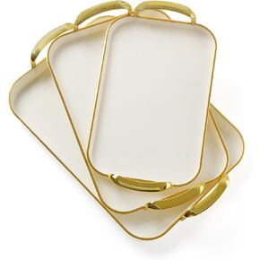 JEESA Set of 3 Serving Platters with Handles 18.3/16.7/14.8 Inch Large Party Serving Tray Rectangular White Plates for Dinner, Cookie, Cake, Turkey, Cheese in Saudi Arabia