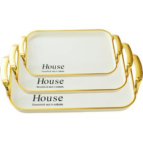 JEESA Set of 3 Serving Platters with Handles 18.3/16.7/14.8 Inch Large Party Serving Tray Rectangular White Plates for Dinner, Cookie, Cake, Turkey, Cheese