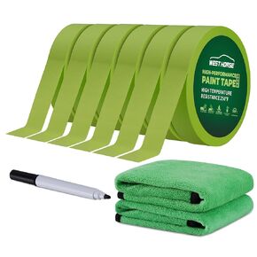Car Painting Masking Tape, No Residue Green Automotive Painters Tape - Heat/Water Resistant Auto Car Tape for Painting, Provide Sharp Paint Line - 0.7 Inches x 60 Yards, 6 Rolls