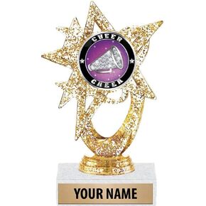 5.5" Gold Glitter Cheer Trophies, Custom Astral Star Cheer Trophy Award Prime