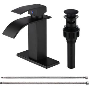 PHICHI Tall Vessel Sink Faucet,Wash Basin Sink Faucet with Pop-up Drain,Single Hole Tall Bathroom Faucet Stainless Steel Vessel Sink Faucet, Matte Black